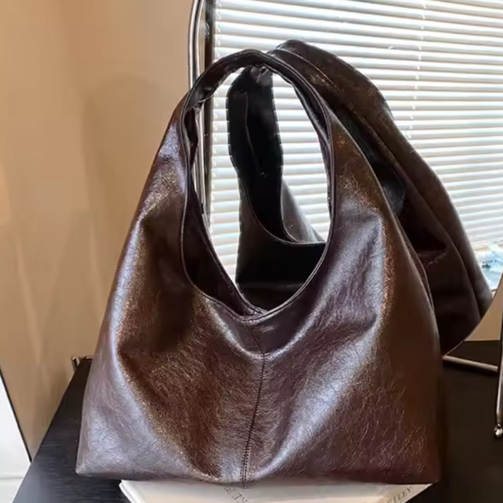 NEW - Tote Hobo Bag Coffee Color Leather Women's Shoulder Bag Bohemian Y2K Purse - Picture 4 of 6